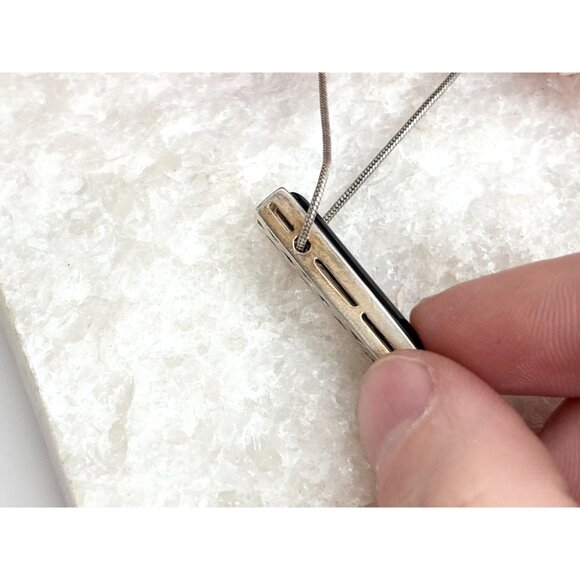 Minimalist Black Onyx Sterling Silver 925 Vintage Pendant Necklace - 17" - Picture 3 of 16